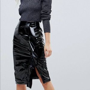Vinyl midi skirt